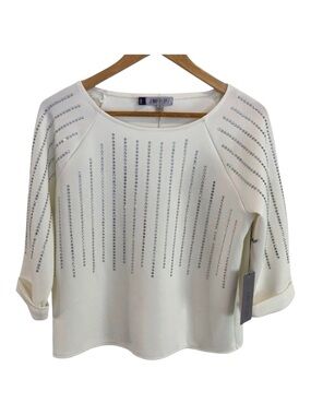 Jennifer Lopez ice angel top crystal embellished NWT white silky blouse medium